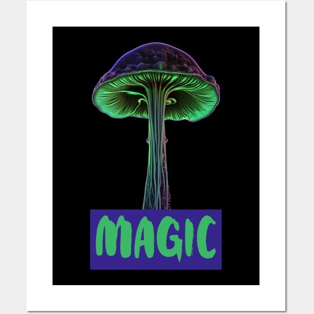 Magic Mushrooms, hallucinogenic mushrooms, microdose mushrooms, psilocybin mushroom Wall Art by One Eyed Cat Design